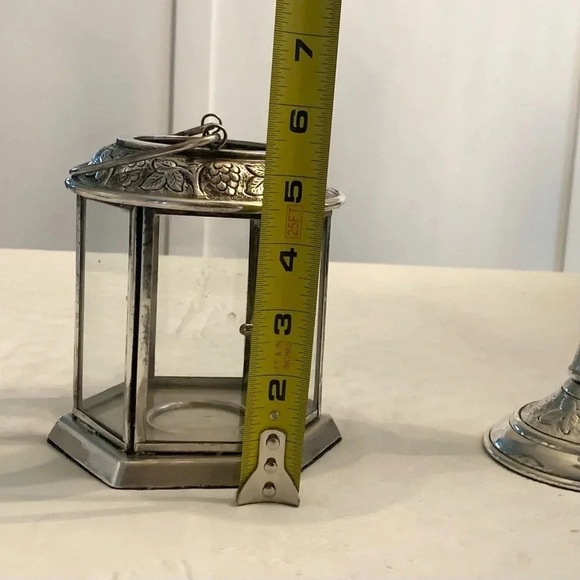 Pottery Barn Pewter Silver Candle Holders Pewter Glass Candle Cage Grape Vines - Picture 16 of 16